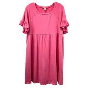 P & Rose Womens Babydoll Dress Short Ruffle Sleeve Pink Size Medium Pockets